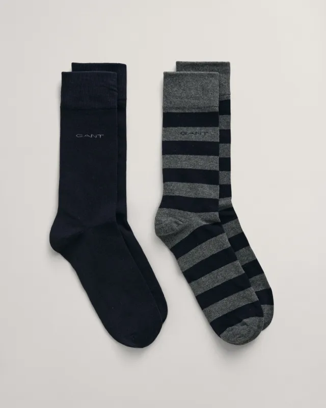 GANT BARSTRIPE AND SOLID Mens 2-Pack Socks Charcoal Melange sold by Shuperb