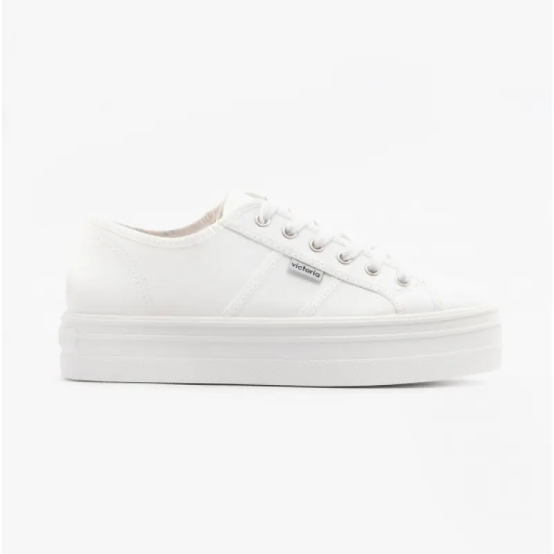 Victoria BARCELONA Womens Platform Canvas Trainers White sold by Shuperb