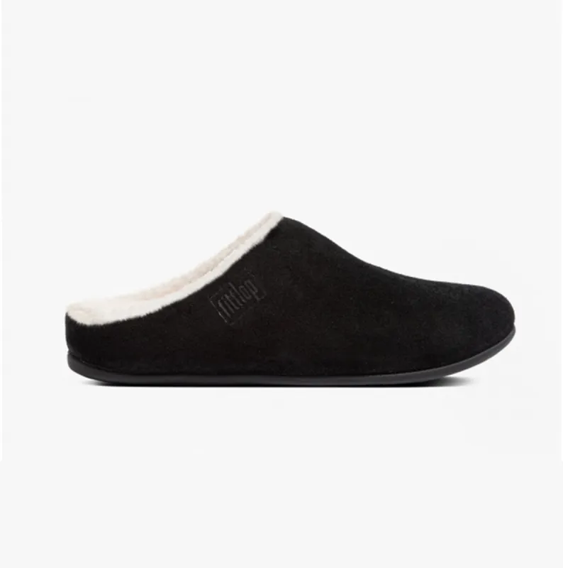 FitFlop CHRISSIE SHEARLING Womens Suede Mule Slippers Black sold by Shuperb