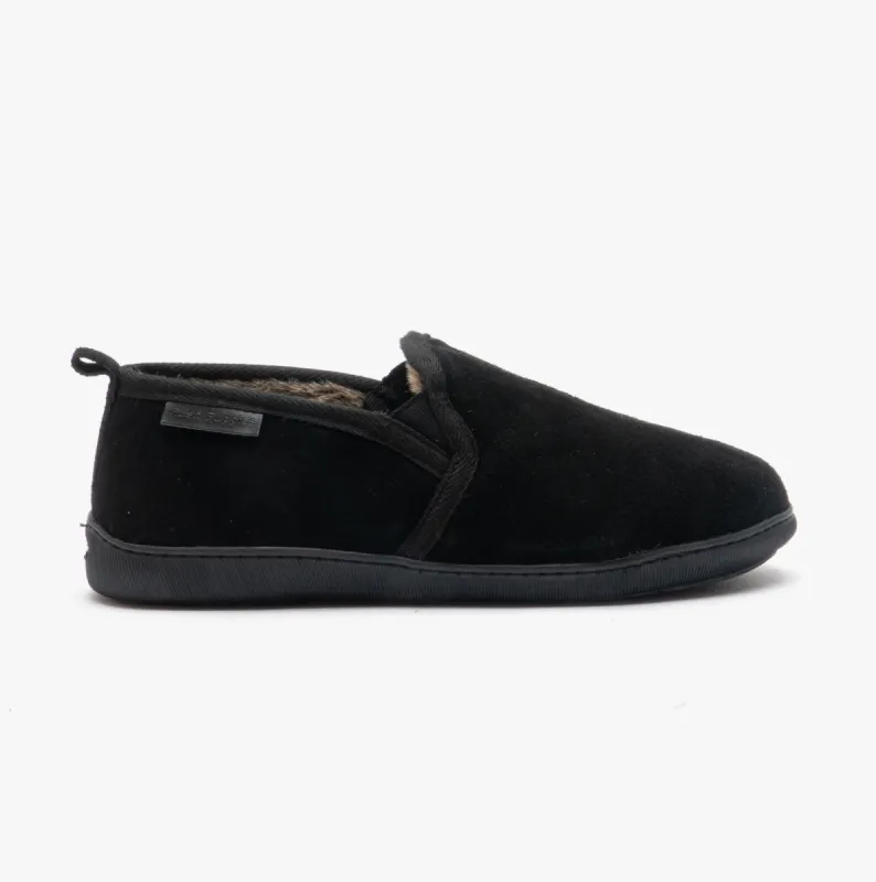 Hush Puppies ARNOLD Mens Suede Full Slippers Black sold by Shuperb