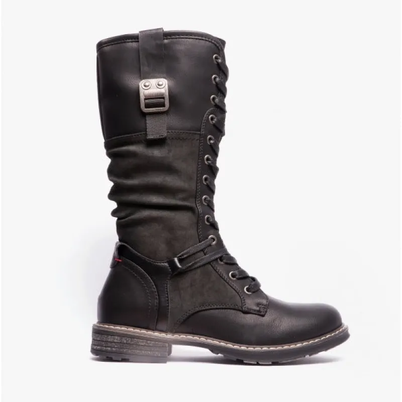 Cipriata GABRIELA Womens Lace-Up Tall Boots Black Brush sold by Shuperb