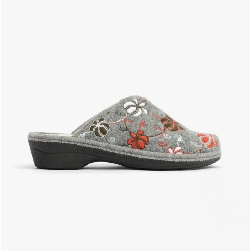 GINGER Ladies (E Fit) Heeled Mule Slippers Charcoal Combi sold by Shuperb