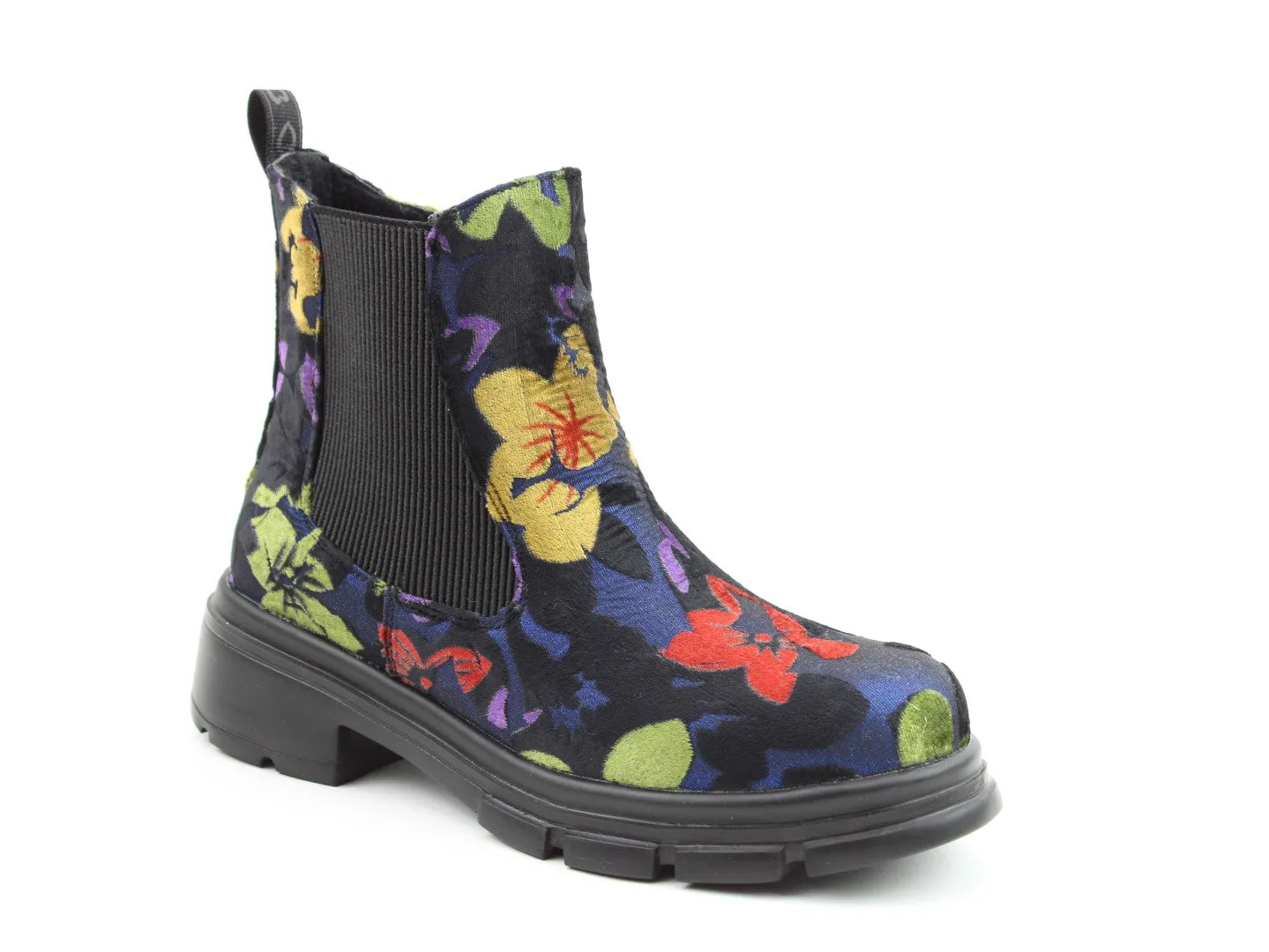 Heavenly Feet REMY Womens Chelsea Boots Floral Velour Blue sold by Shuperb
