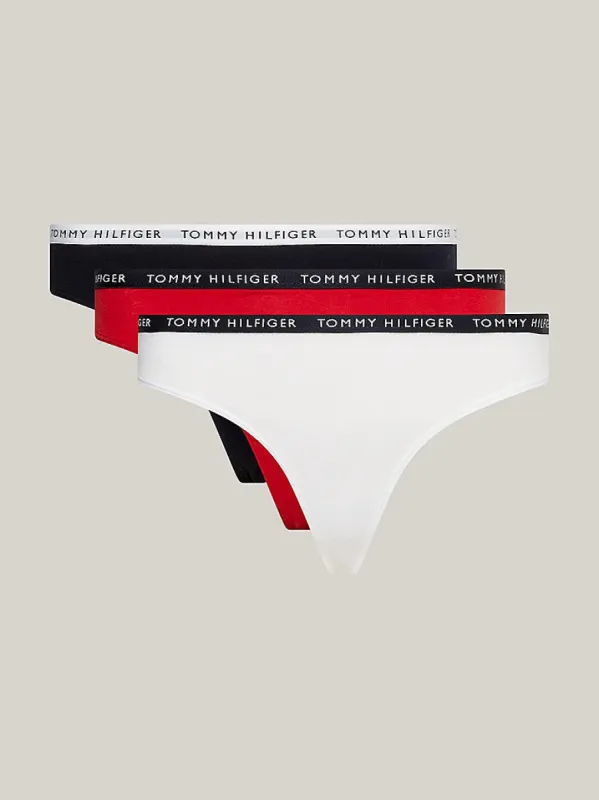 Tommy Hilfiger THONG 3 Pack Womens White/Desert Sky/Primary Red sold by Shuperb