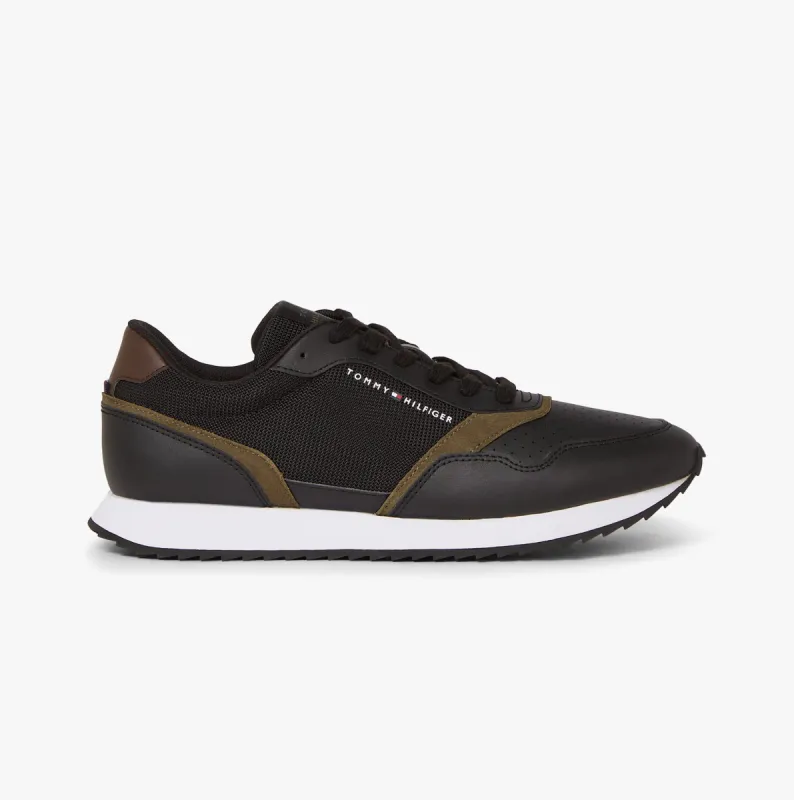 Tommy Hilfiger LEATHER SERRATED RUNNER Mens Trainers Black sold by Shuperb