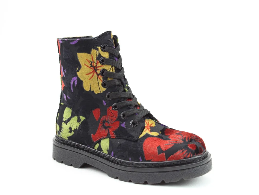 Heavenly Feet JUSTINA2 FLORAL VELOUR Womens Lace Up Boots Black sold by Shuperb