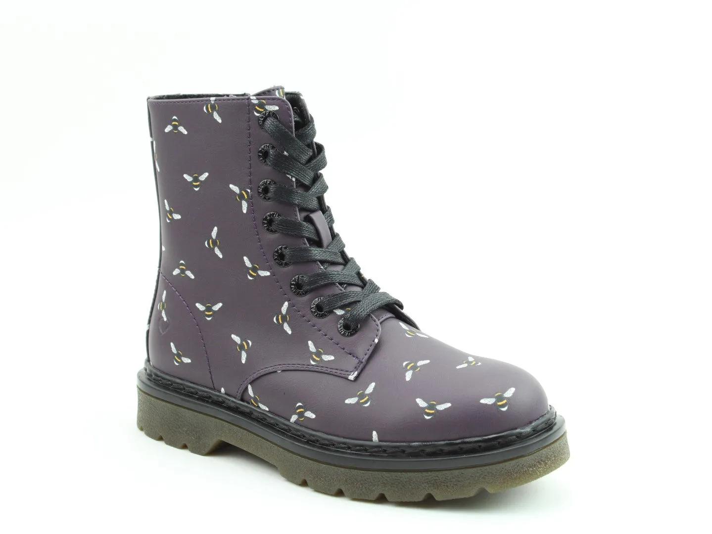 Heavenly Feet JUSTINA2 NEW BEE PRINT Womens Lace Up Boots Purple sold by Shuperb