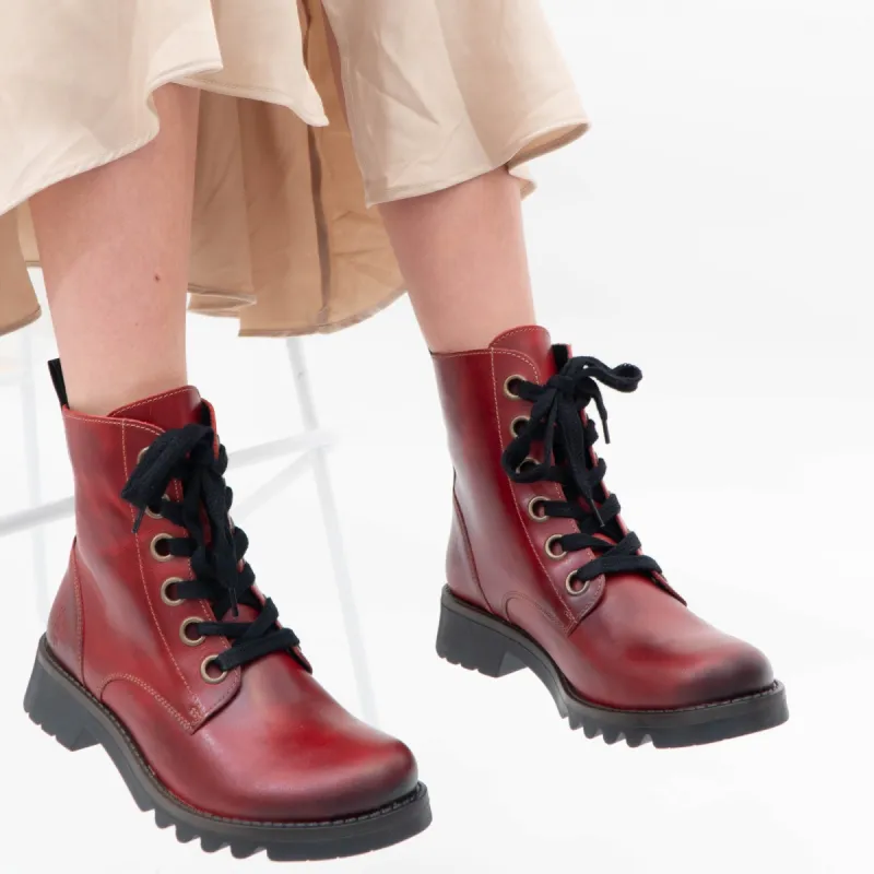 Fly London RAGI539FLY Womens Leather Ankle Boots Red sold by Shuperb