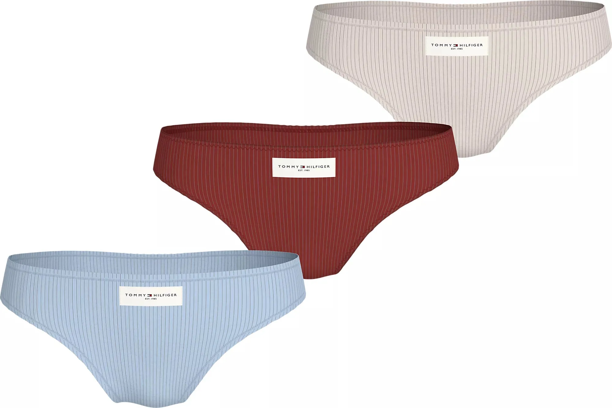 Tommy Hilfiger ESTABLISHED Womens 3 Pack Ribbed Thongs Multicoloured sold by Shuperb