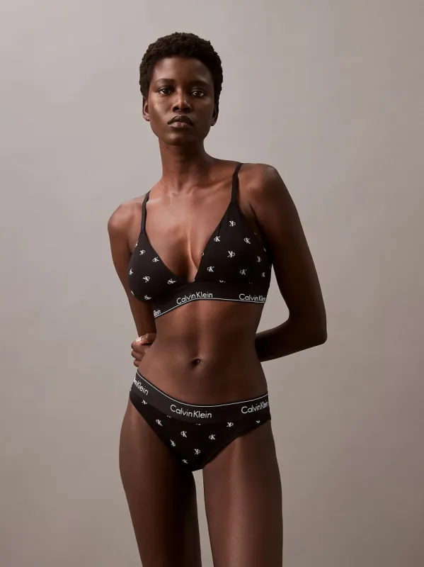 Calvin Klein MODERN COTTON Womens Triangle Bra Black Diamond Logo Print sold by Shuperb