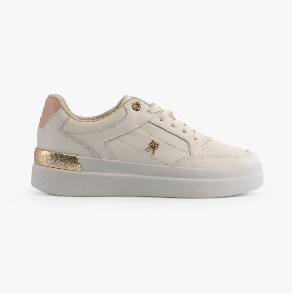 Tommy Hilfiger MONOGRAM METALLIC LEATHER Womens Court Trainers Ancient White sold by Shuperb
