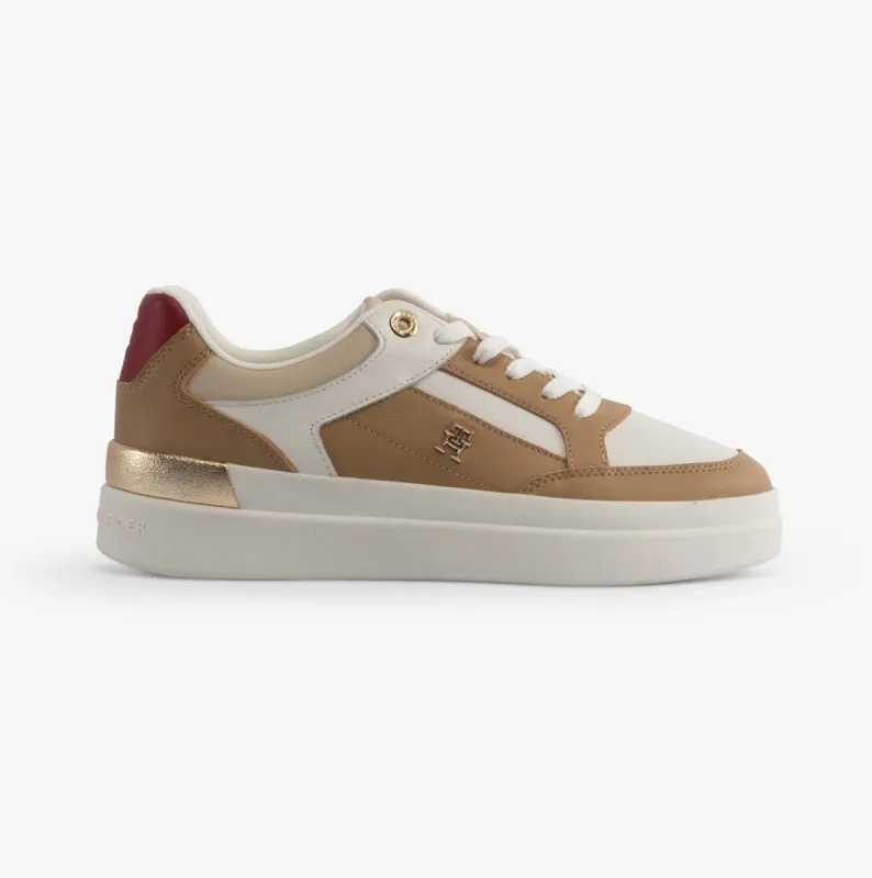 Tommy Hilfiger MONOGRAM METALLIC LEATHER  Womens Court Trainers Classic Khaki sold by Shuperb