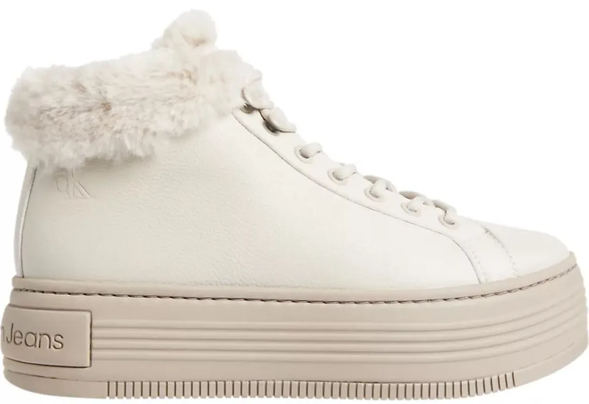 Calvin Klein BOLD PLATFORM LOW LACE UP Womens Trainers Eggshell/Savannah Tan made by Calvin Klein