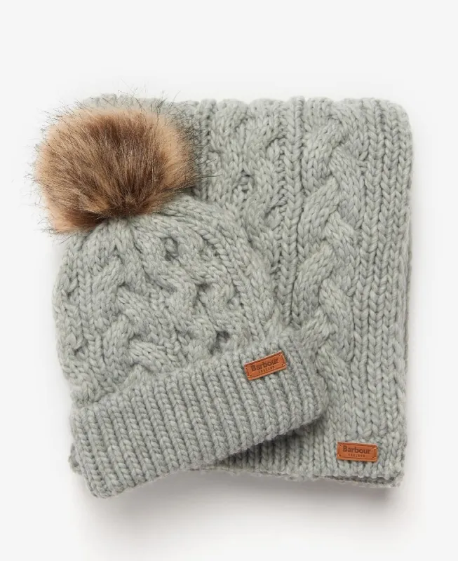 Barbour PENSHAW BEANIE & SCARF Womens Gift Set Grey sold by Shuperb