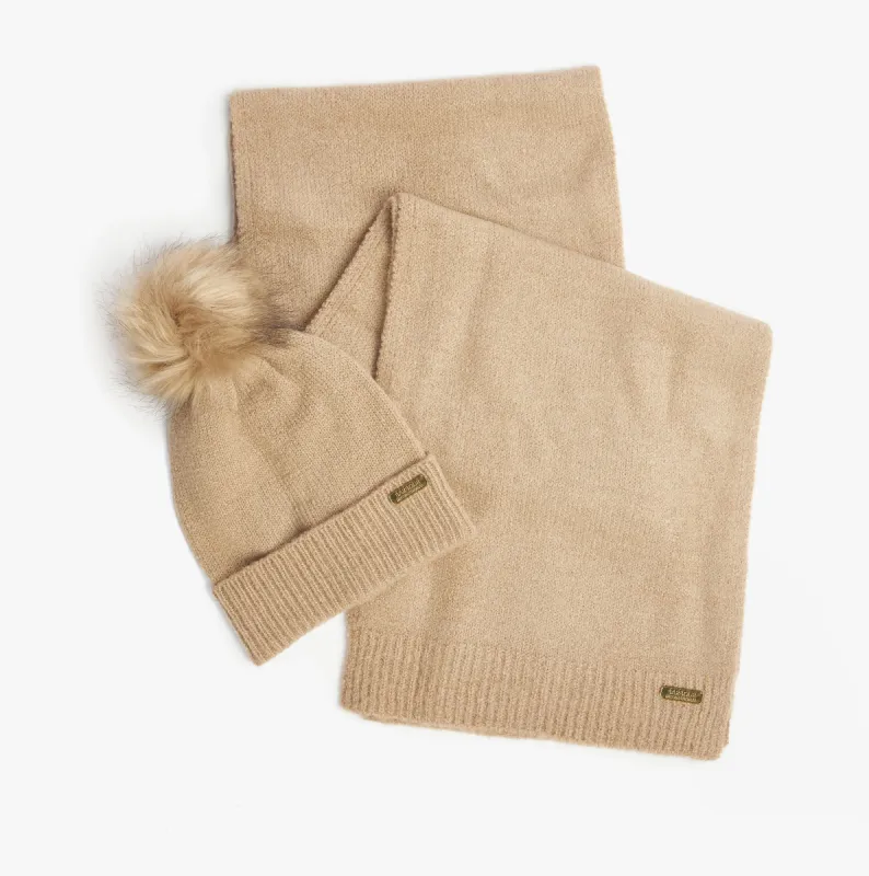 Barbour SPARKLE BEANIE & SCARF Womens Gift Set Oat sold by Shuperb