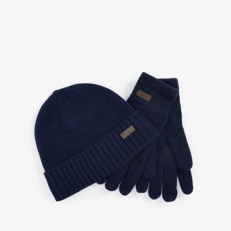 Barbour CARLTON BEANIE & GLOVES Gift Set Mens Navy sold by Shuperb