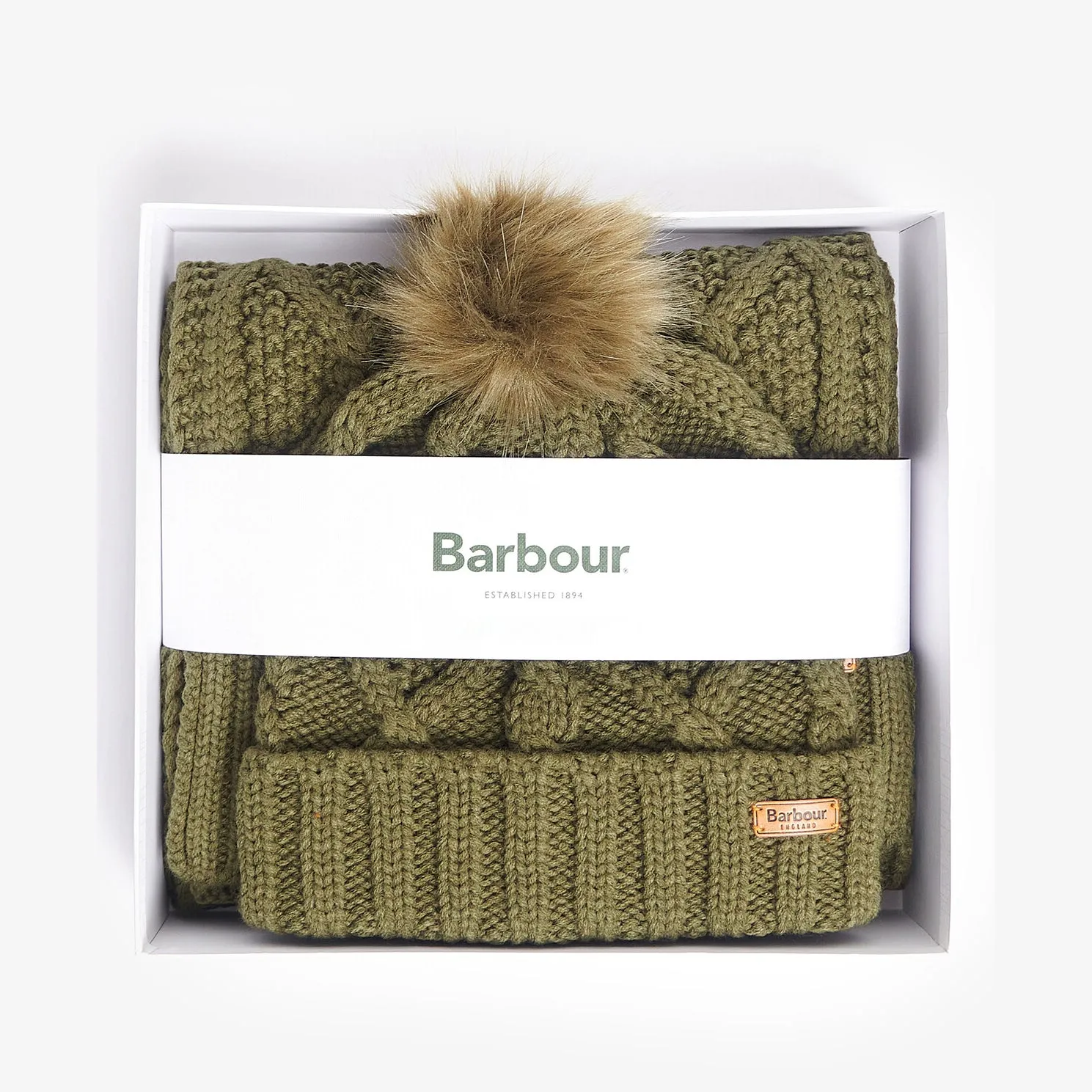 Barbour RIDLEY BEANIE & SCARF Gift Set Womens Olive sold by Shuperb product image thumbnail 4