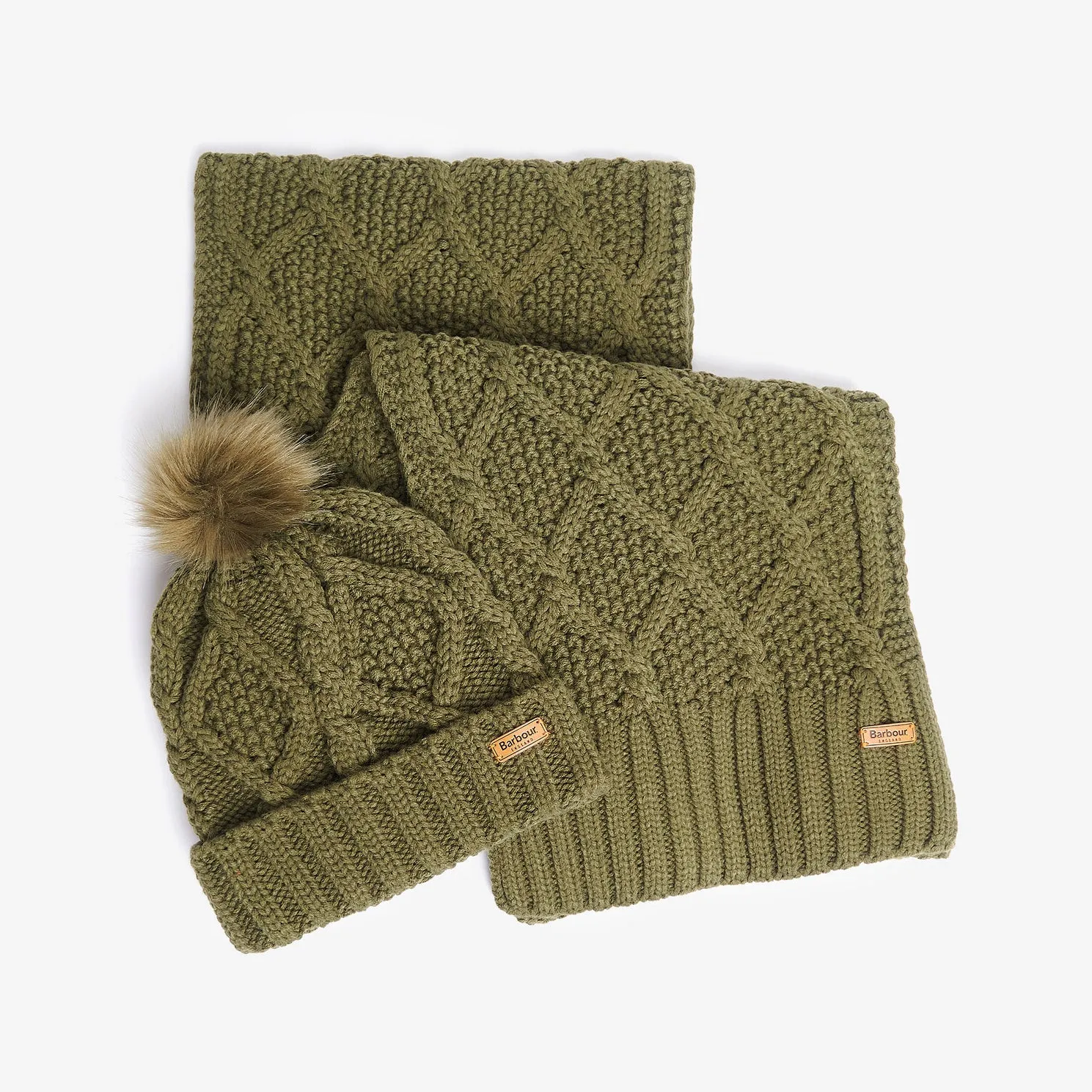 Barbour RIDLEY BEANIE & SCARF Gift Set Womens Olive sold by Shuperb