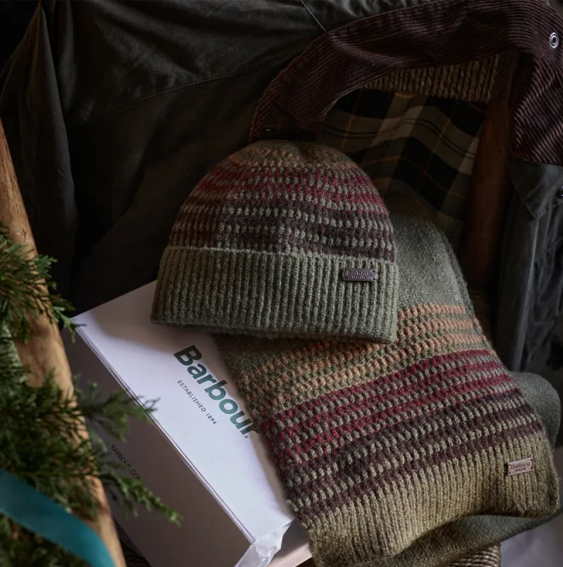 Barbour BRANTON BEANIE & SCARF Gift Set Mens Army Green sold by Shuperb