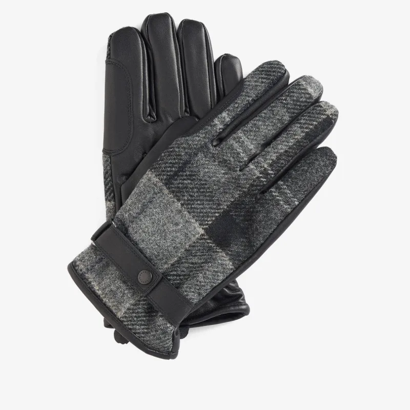 Barbour NEWBROUGH TARTAN GLOVES Mens Black/Grey sold by Shuperb