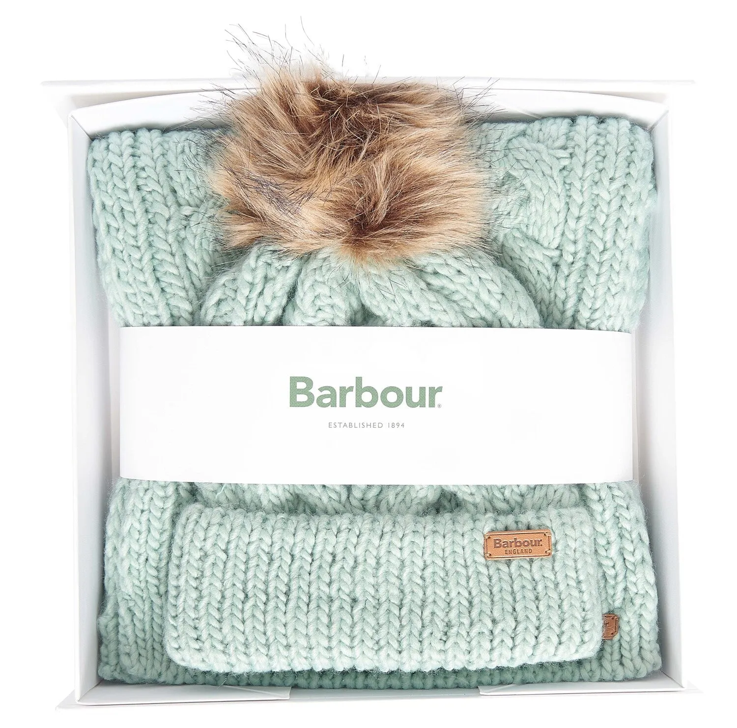 Barbour PENSHAW BEANIE & SCARF Gift Set Womens Soft Mint sold by Shuperb