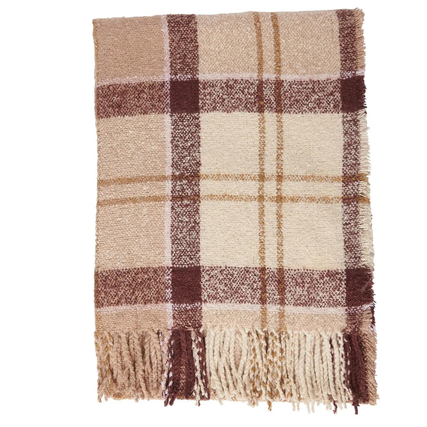 TARTAN BOUCLE Scarf Womens Muted Cabernet sold by Shuperb