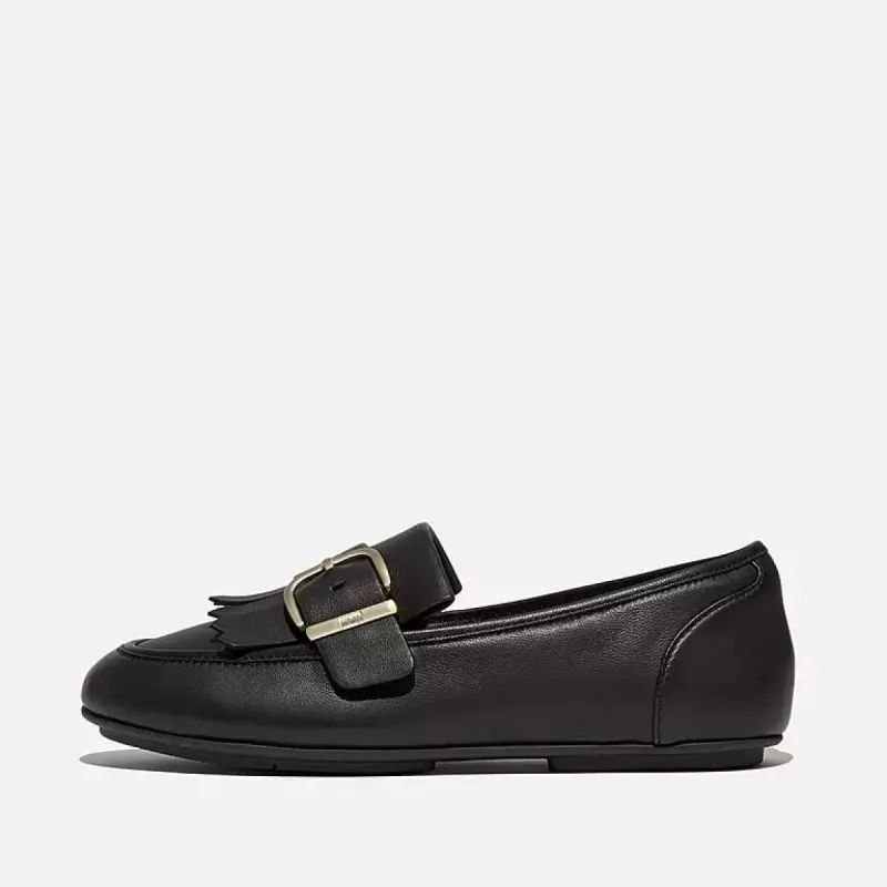 FitFlop ALLEGRO FRINGE BUCKLED Womens Loafers Black made by Fitflop