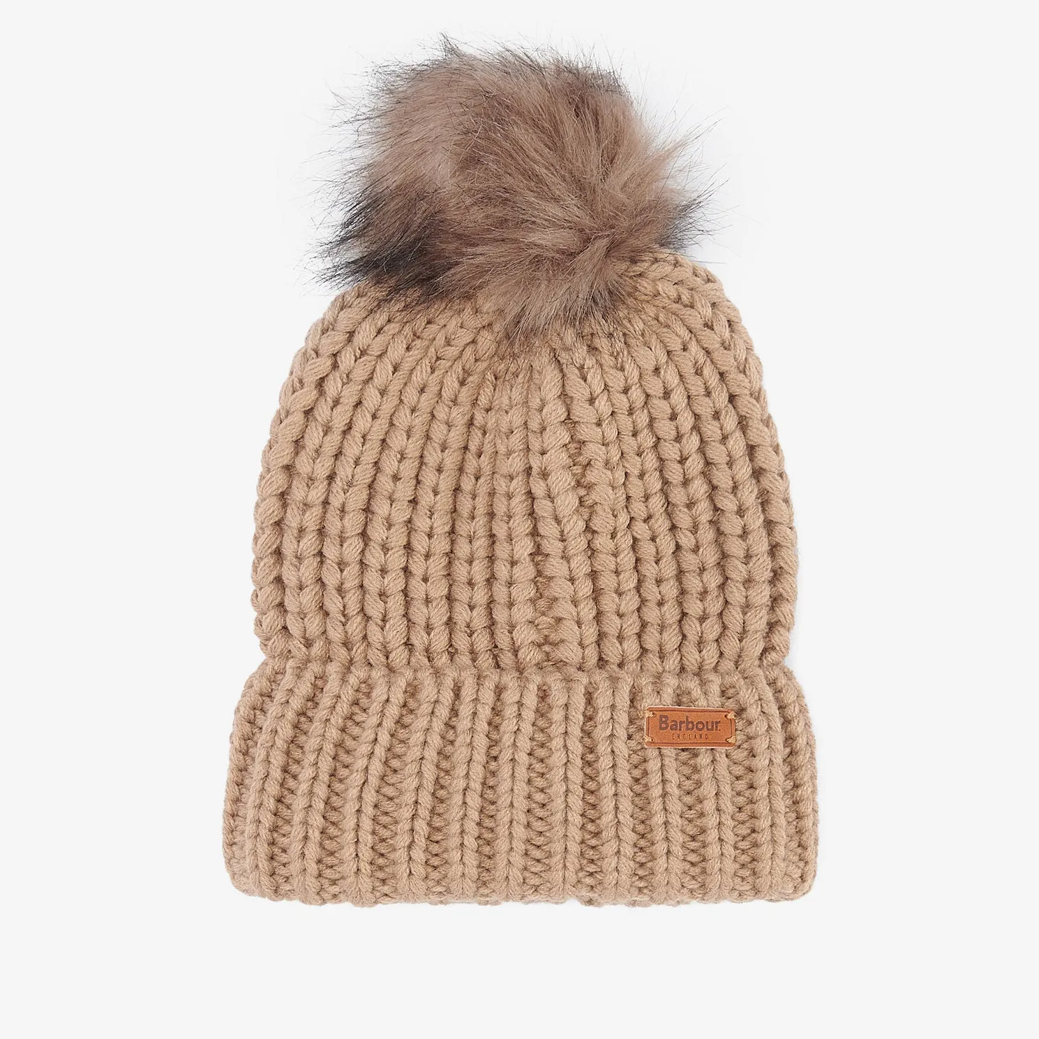 Barbour SALTBURN Womens Pom-Pom Beanie Mink sold by Shuperb