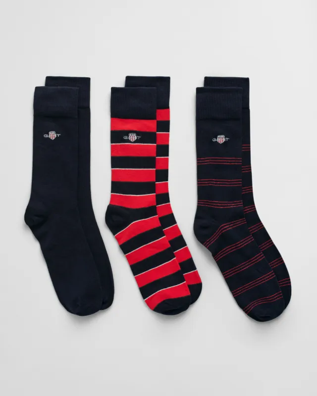 GANT SHIELD TIE STRIPE SOCKS 3-Pack Mens Bright Red sold by Shuperb