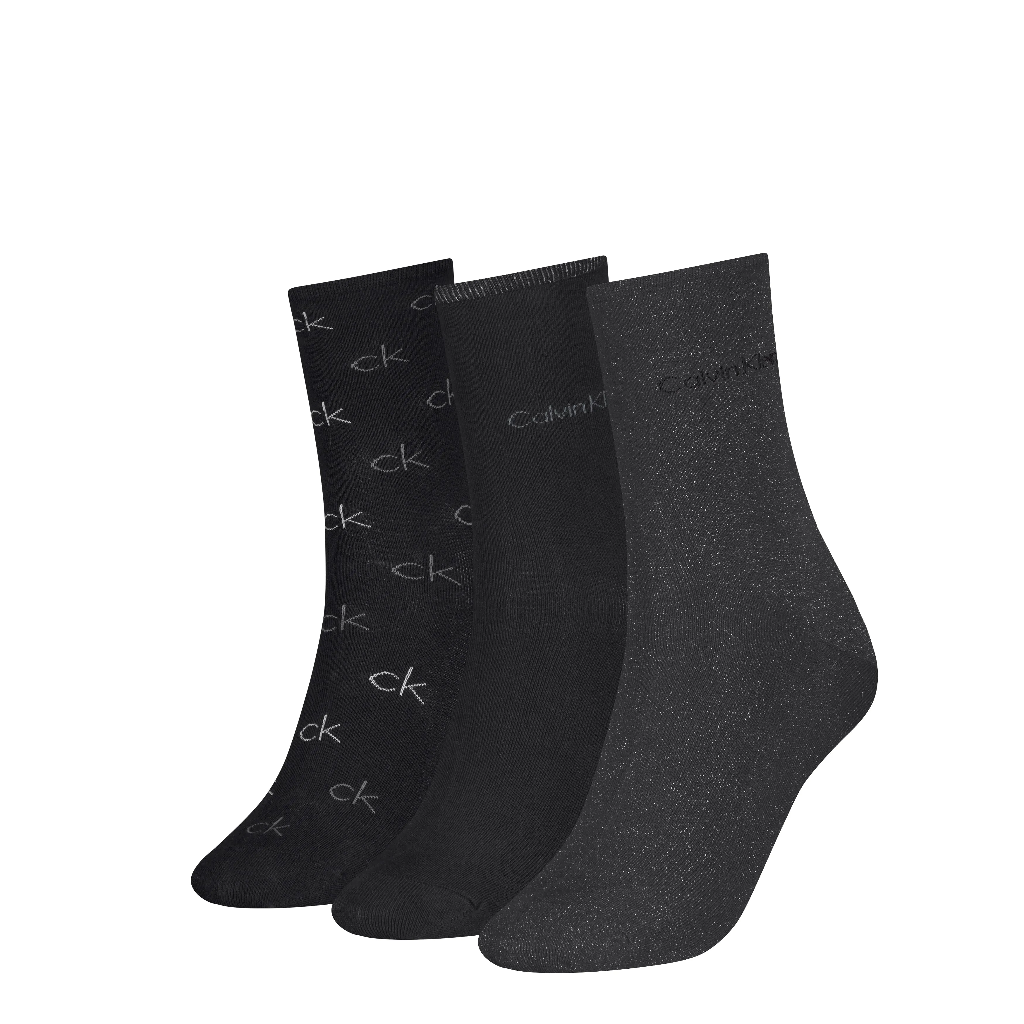Calvin Klein 3 Pack Giftboxed Logo Womens Crew Socks Black sold by Shuperb
