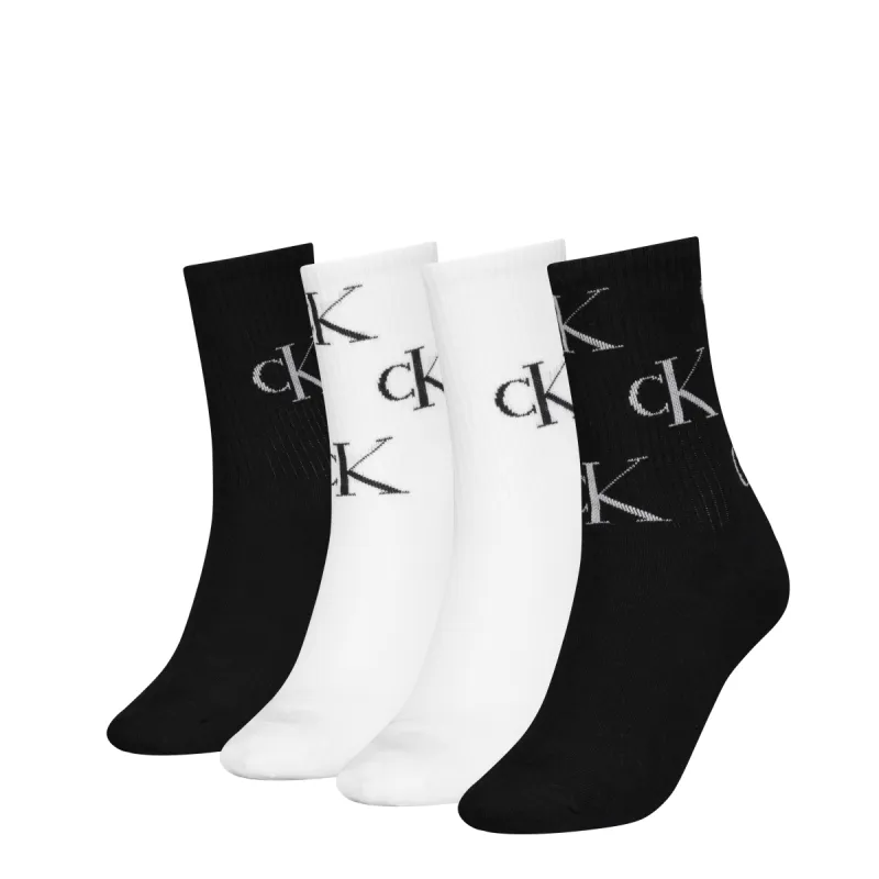 Calvin Klein 4 Pack Giftboxed Trainer Womens Crew Socks Black/White sold by Shuperb