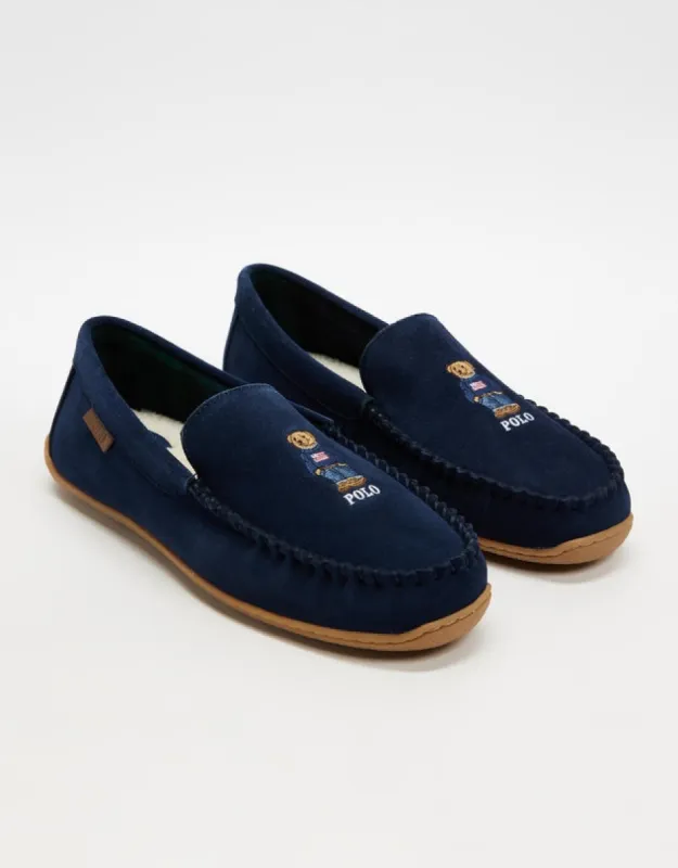 BRENAN POLO BEAR Mens Moccasin Slippers Navy Suede sold by Shuperb
