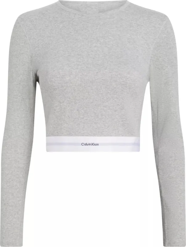 Calvin Klein MODERN RIB Womens Long-Sleeve Crop Top Crew Grey Heather sold by Shuperb