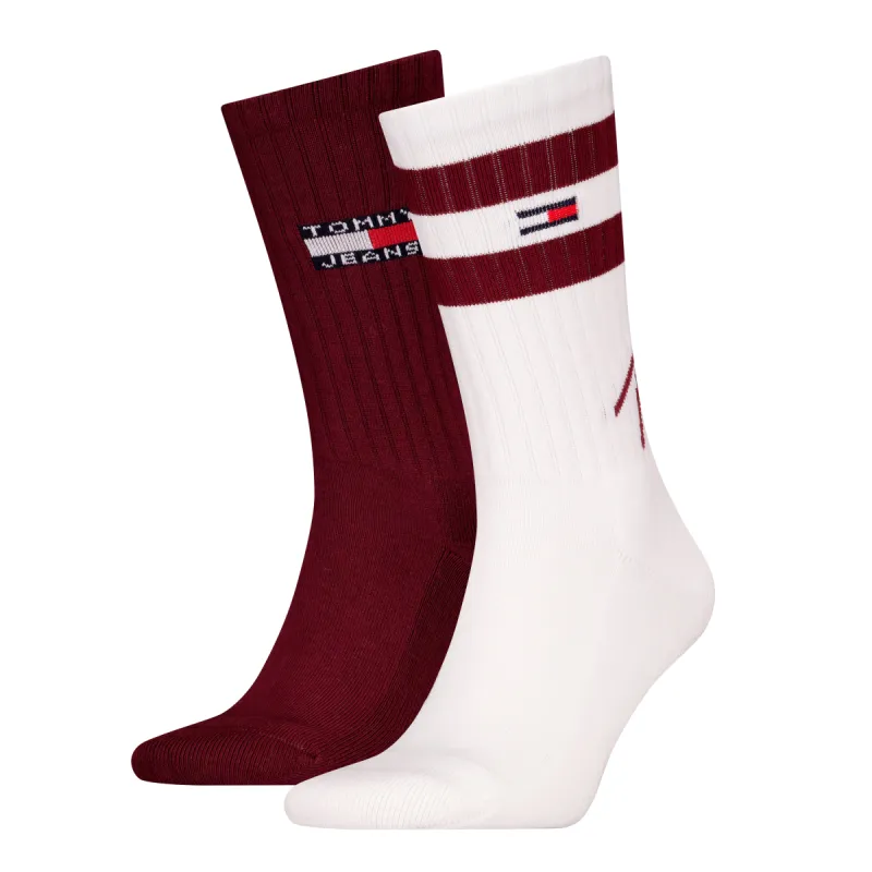 Tommy Hilfiger 2 Pack Trainer Signature Mens Crew Socks Red made by Tommy Hilfiger