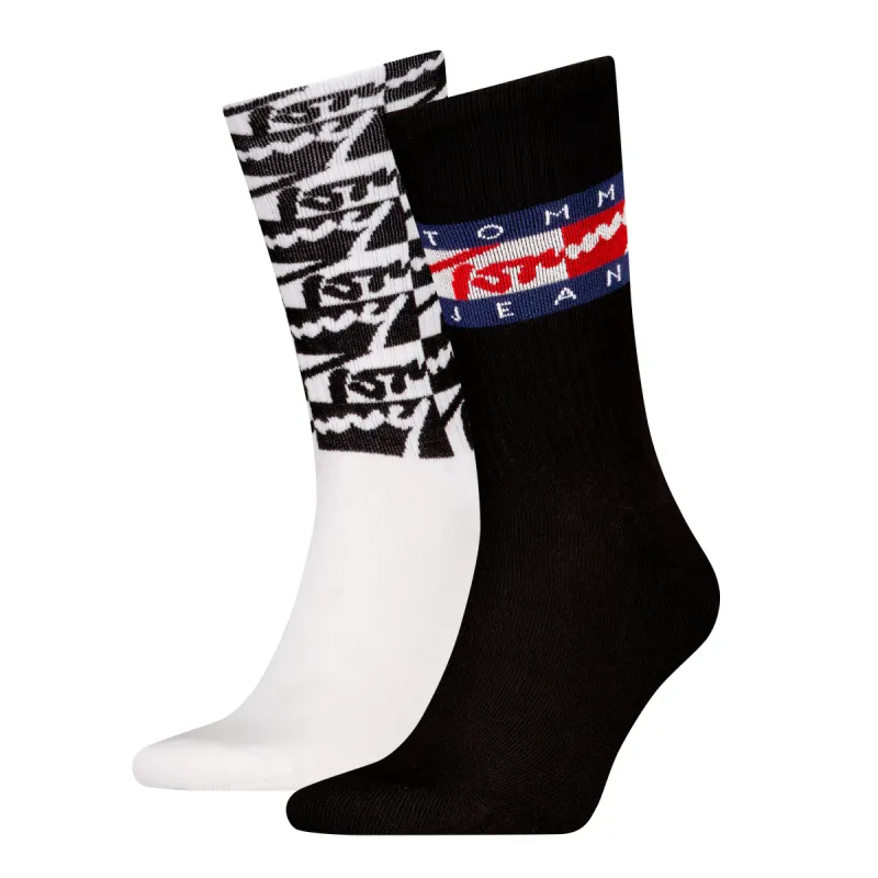 Tommy Hilfiger 2 Pack Trainer Graffiti Mens Crew Socks Black made by Tommy Hilfiger
