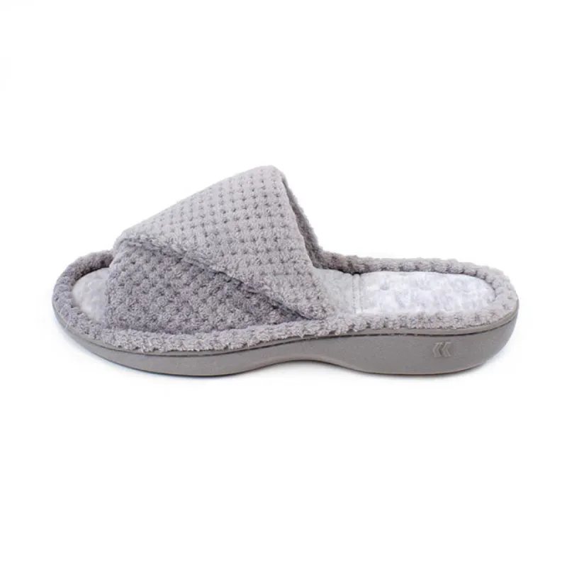 Totes Isotoner POPCORN TURNOVER OPEN TOE Womens Mule Slippers Pale Grey sold by Shuperb
