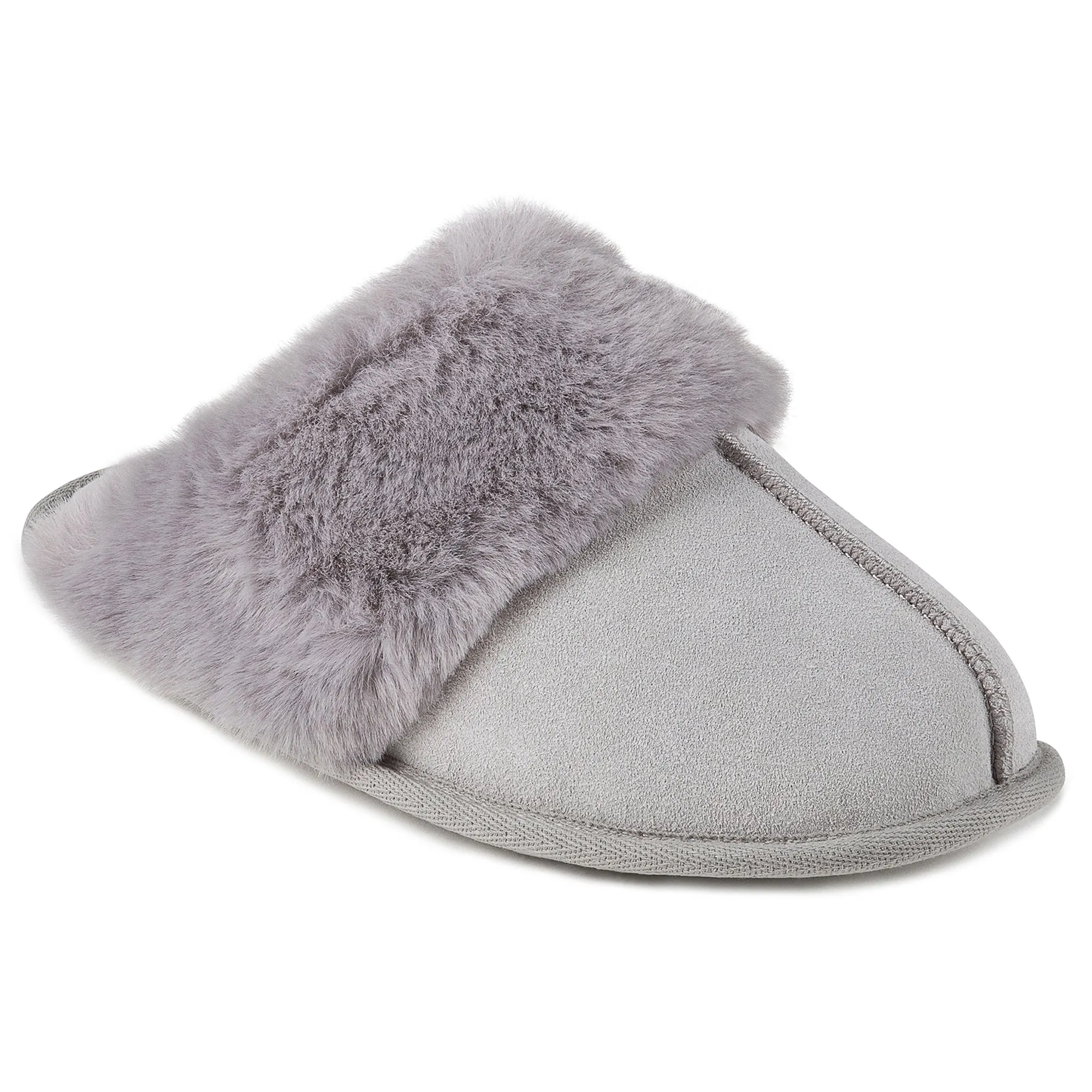 Totes Isotoner REAL SUEDE WITH FUR CUFF Womens Mule Slippers Grey sold by Shuperb product image thumbnail 2