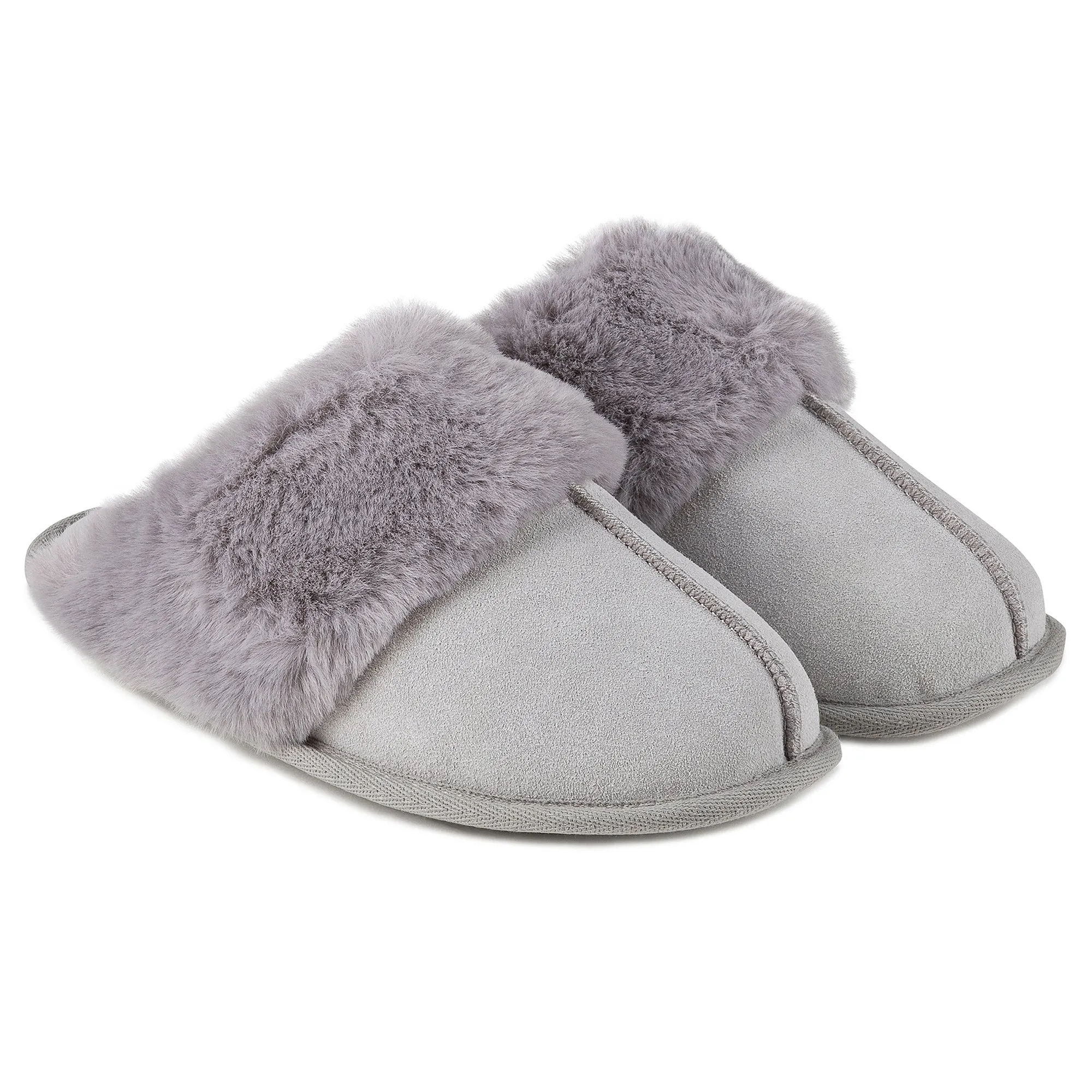 Totes Isotoner REAL SUEDE WITH FUR CUFF Womens Mule Slippers Grey sold by Shuperb product image thumbnail 4