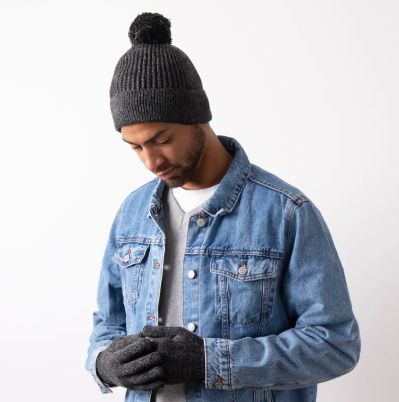 Hat & Glove Set Mens Black / Grey made by Shuperb
