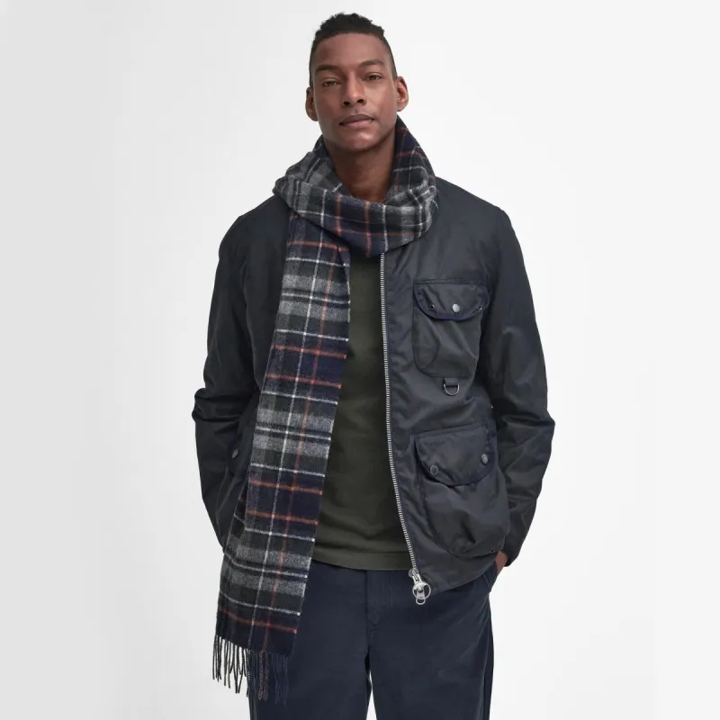 Barbour NEW CHECK Unisex Adults Tartan Scarf Navy/Dark Ginger sold by Shuperb