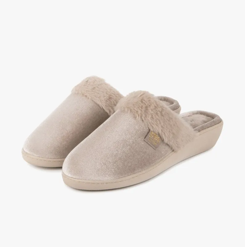 SPARKLE VELOUR HEELED MULE Womens Mule Slippers Mink sold by Shuperb