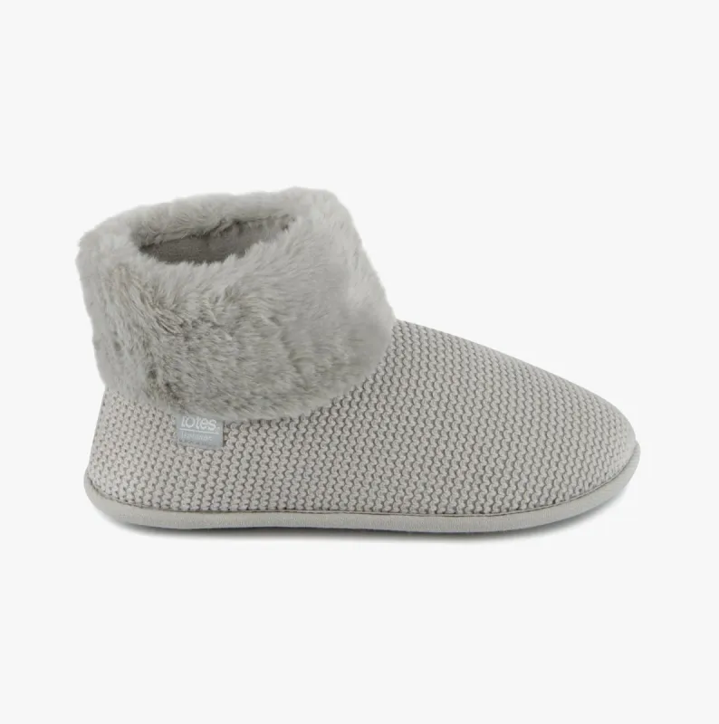 Totes Isotoner KNIT BOOT WITH FUR CUFF Womens Bootie Slippers Grey made by Shuperb