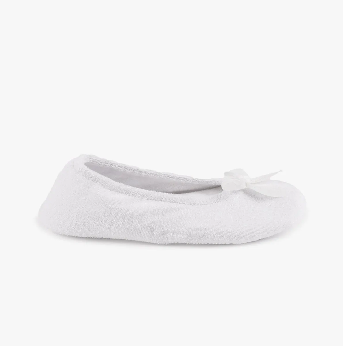 Totes Isotoner STRETCH TERRY BOW Womens Ballerina Slippers White sold by Shuperb