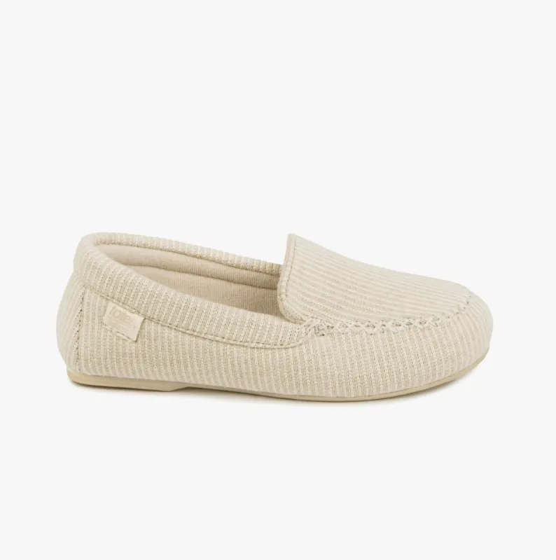Totes Isotoner TEXTURED Womens Moccasin Slippers Beige made by Shuperb