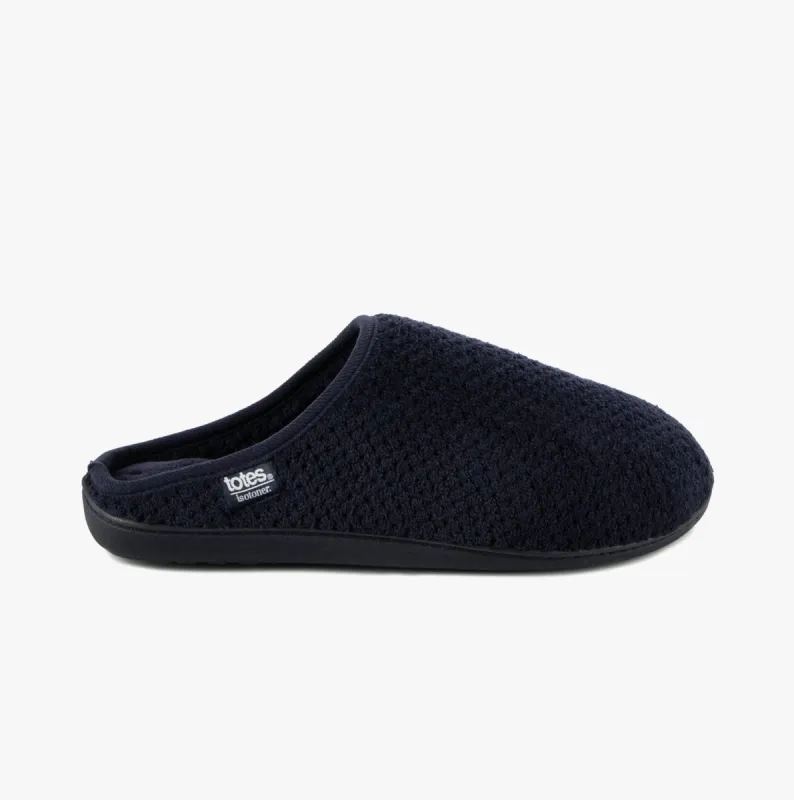 Totes Isotoner SWEPT BACK POPCORN MULE Mens Mule Slippers Navy sold by Shuperb