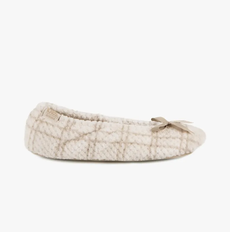 Totes Isotoner POPCORN BALLET Womens Ballerina Slippers Natural Check made by Shuperb