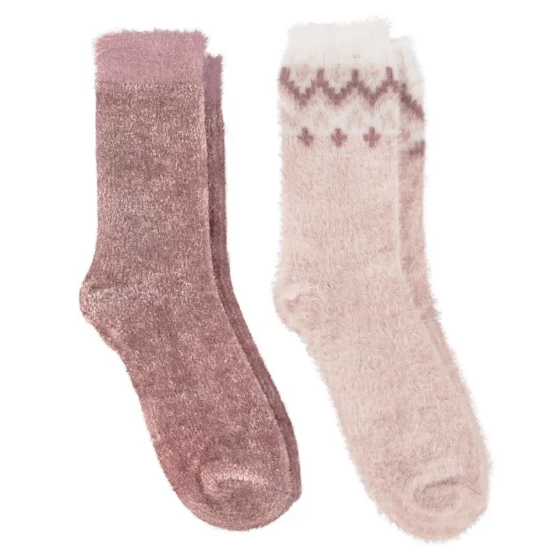 FAIR ISLE & CHENILLE SUPERSOFT BED SOCKS (TWIN PACK) Womens Fairisle / Dusky Pink sold by Shuperb