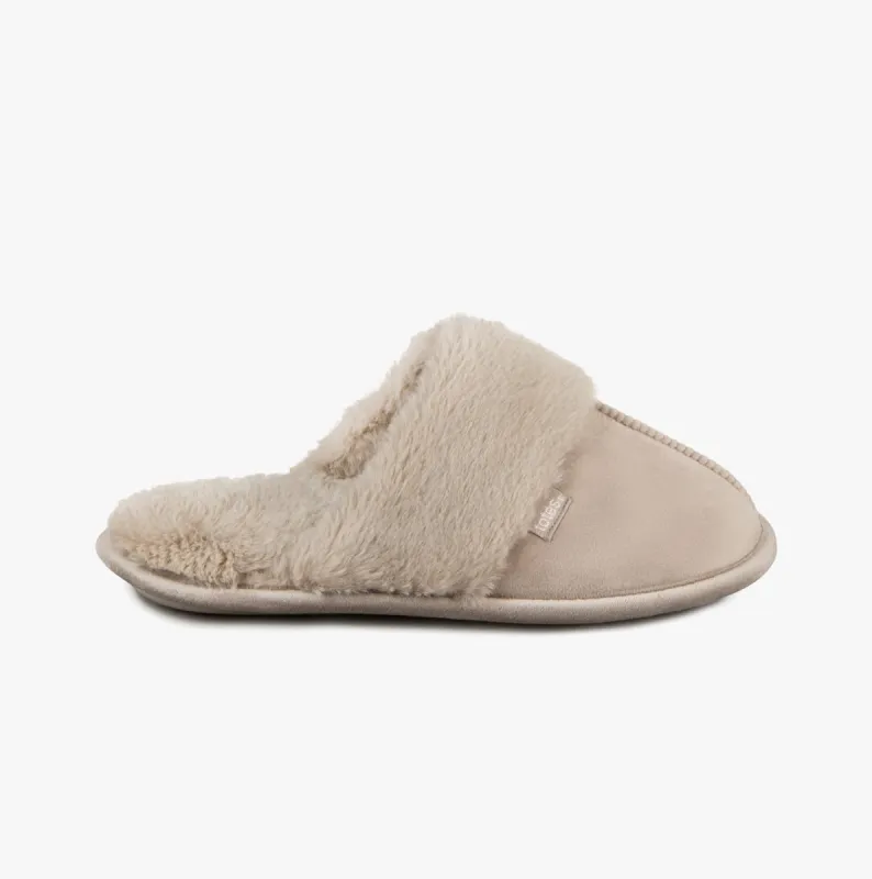 VELOUR MULE Slippers Womens Taupe sold by Shuperb