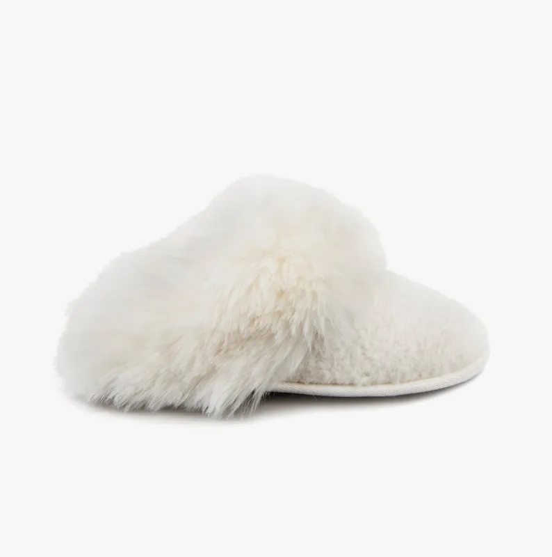 Totes Toasties TEXTURED SPARKLE FAUX FUR MULE Slippers Womens Cream sold by Shuperb