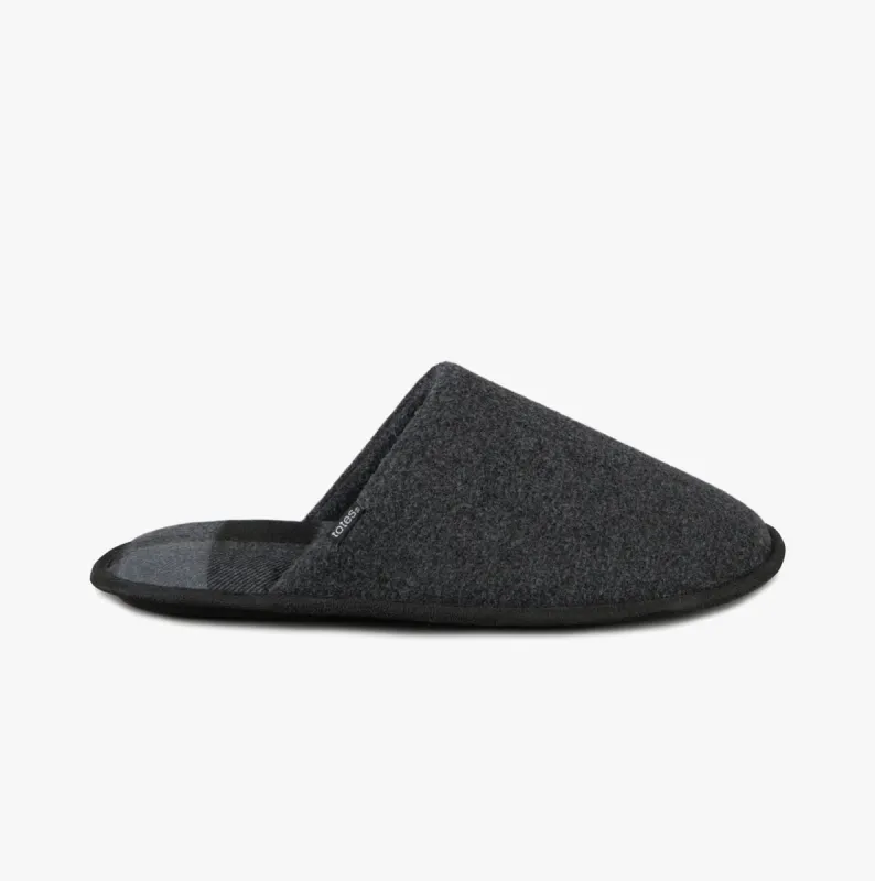 Totes Toasties JERSEY MULE Slippers WITH CHECK LINING Mens Charcoal sold by Shuperb